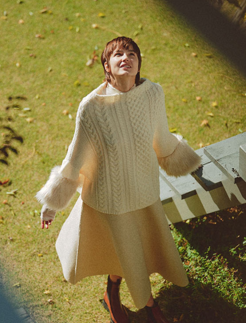 CABLE-KNIT PONCHO