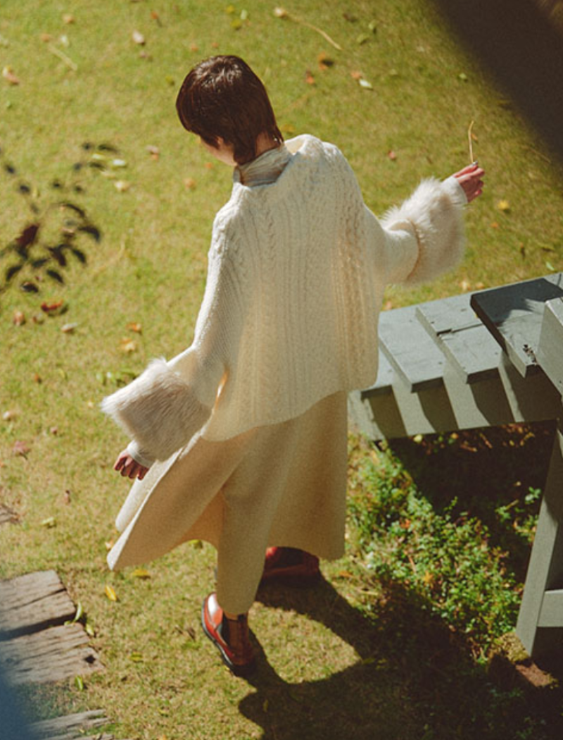 CABLE-KNIT PONCHO