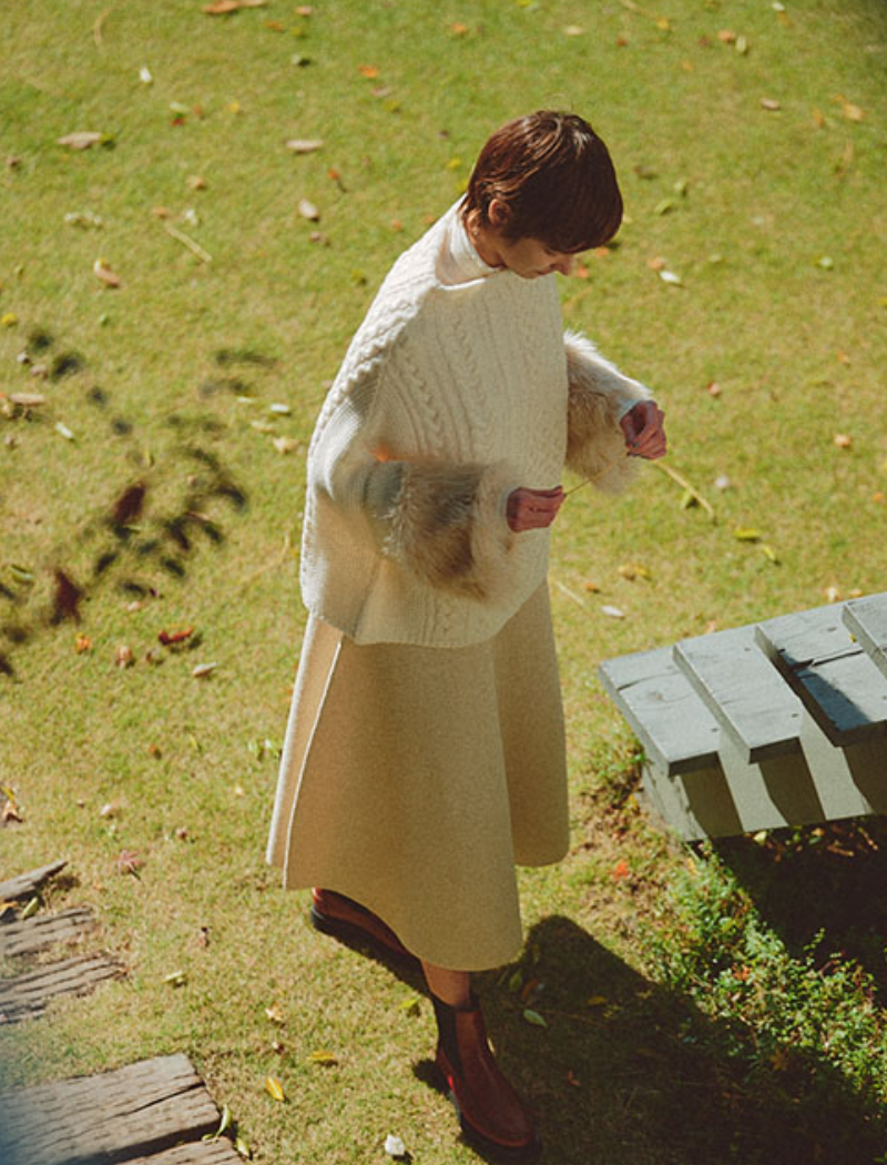 CABLE-KNIT PONCHO