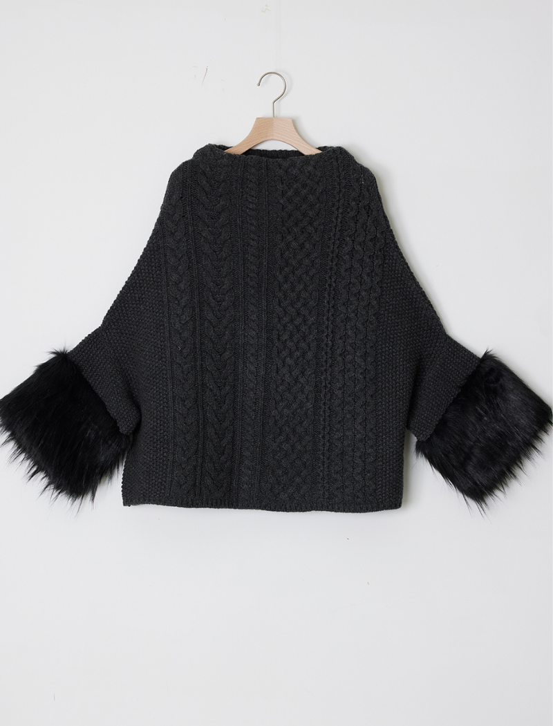 CABLE-KNIT PONCHO