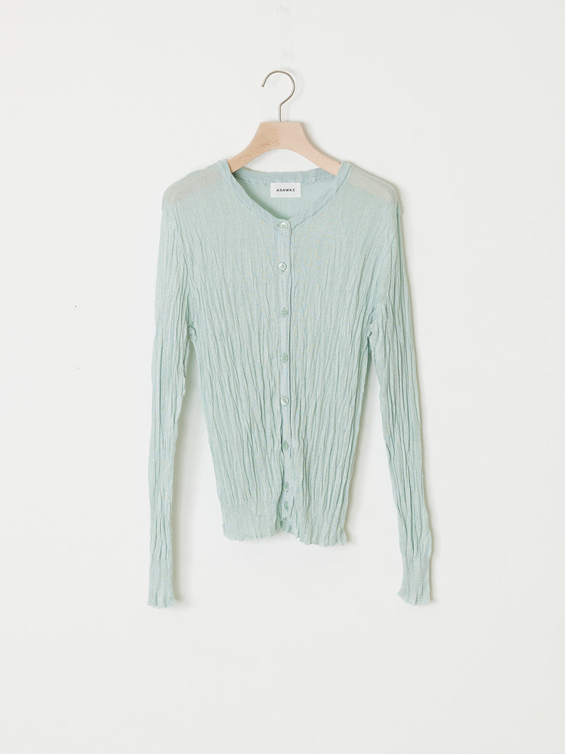 PLEATED KNIT ROUND NECK CARDIGAN