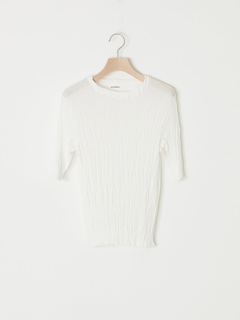 PLEATED KNIT CREW-NECK TOP