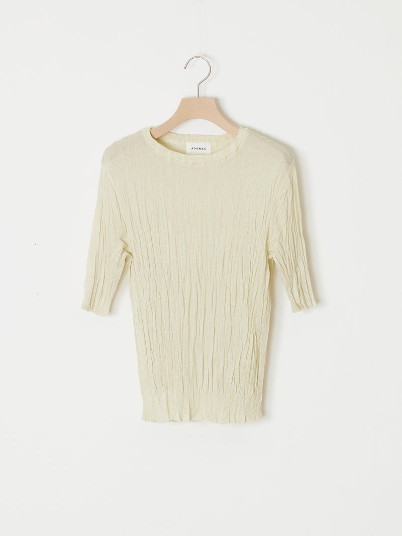 PLEATED KNIT CREW-NECK TOP