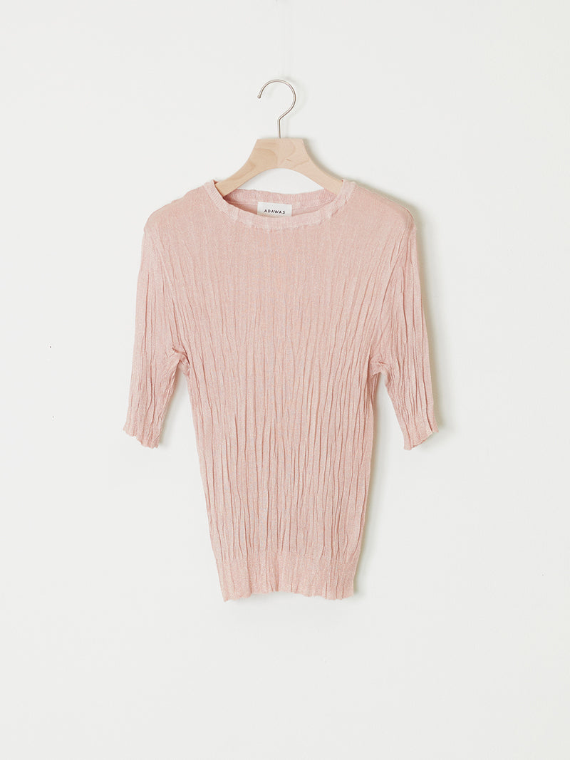 PLEATED KNIT CREW-NECK TOP
