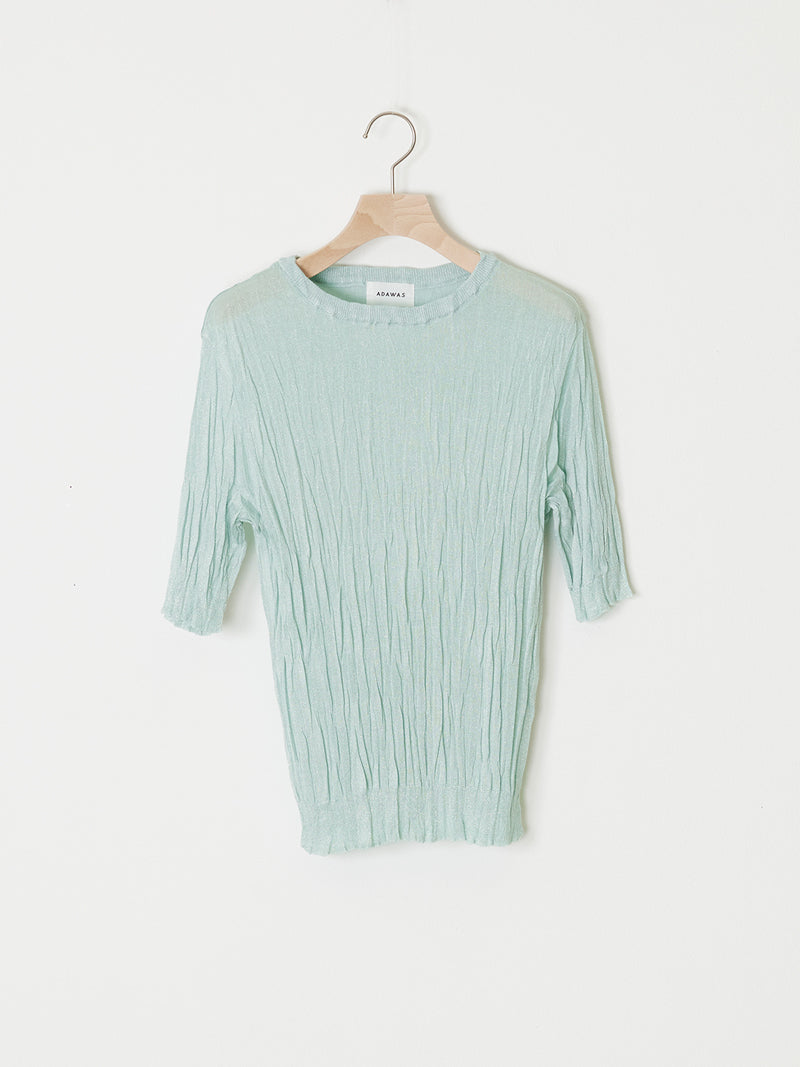 PLEATED KNIT CREW-NECK TOP