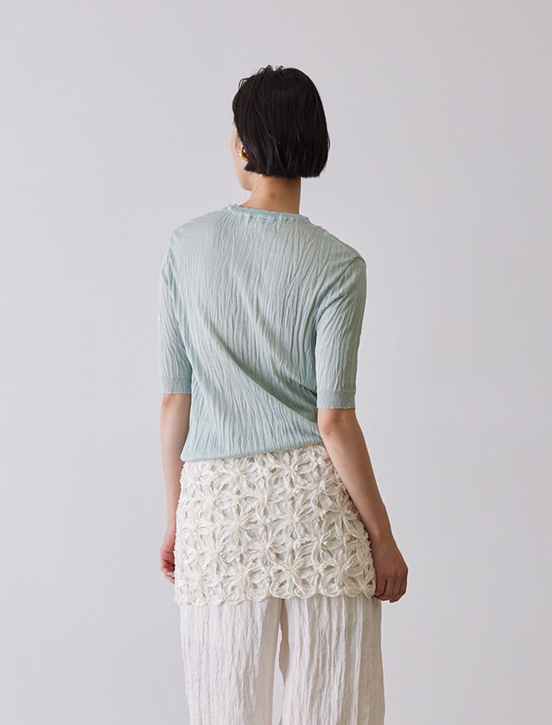 PLEATED KNIT CREW-NECK TOP