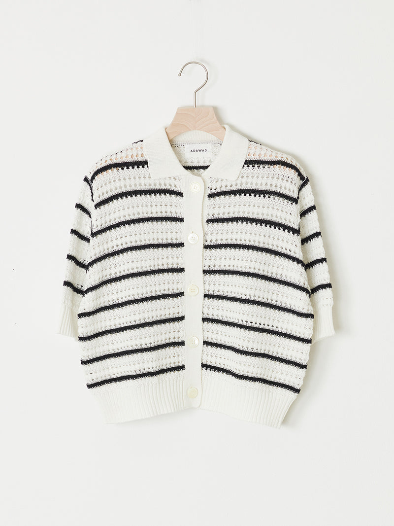 OPEN-KNIT POLO CARDIGAN