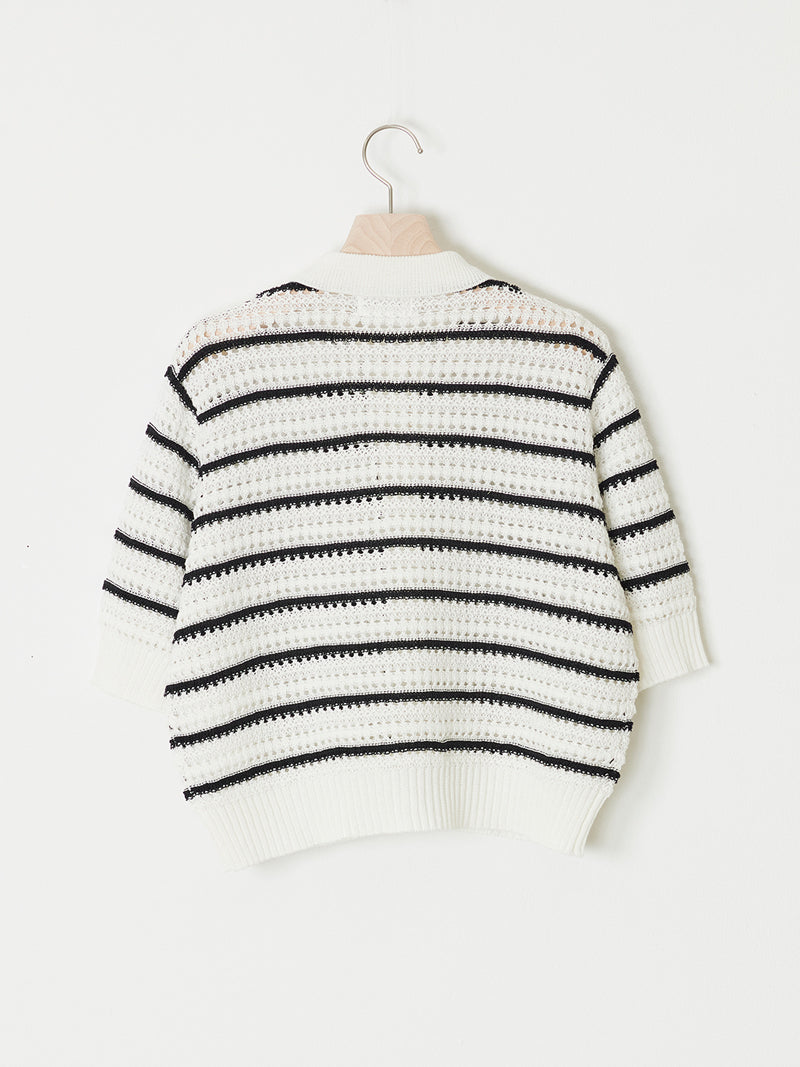 OPEN-KNIT POLO CARDIGAN