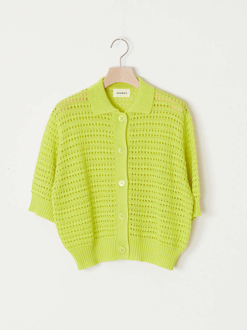 OPEN-KNIT POLO CARDIGAN