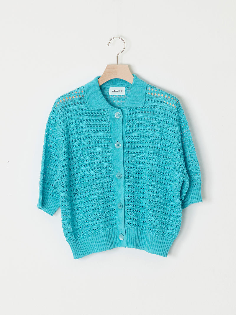OPEN-KNIT POLO CARDIGAN