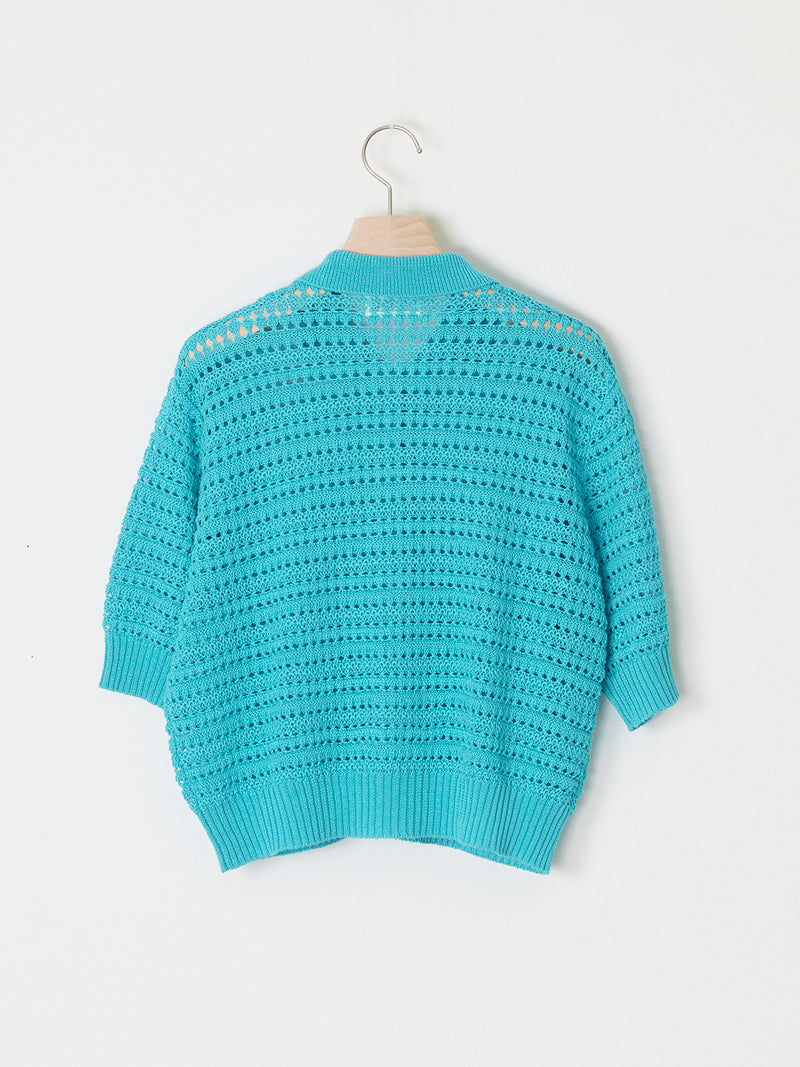 OPEN-KNIT POLO CARDIGAN