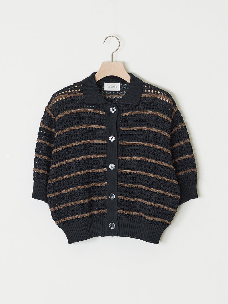 OPEN-KNIT POLO CARDIGAN