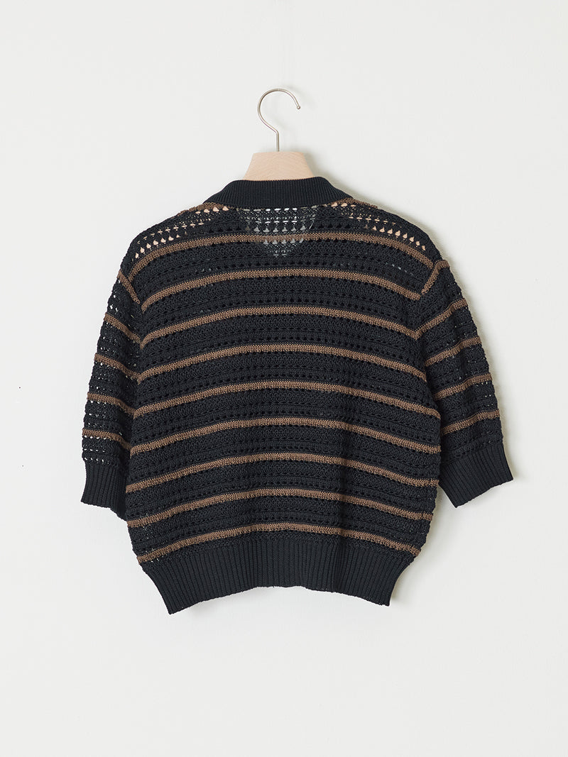 OPEN-KNIT POLO CARDIGAN