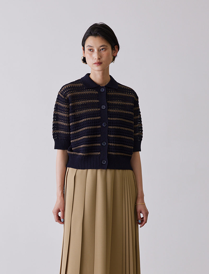 OPEN-KNIT POLO CARDIGAN