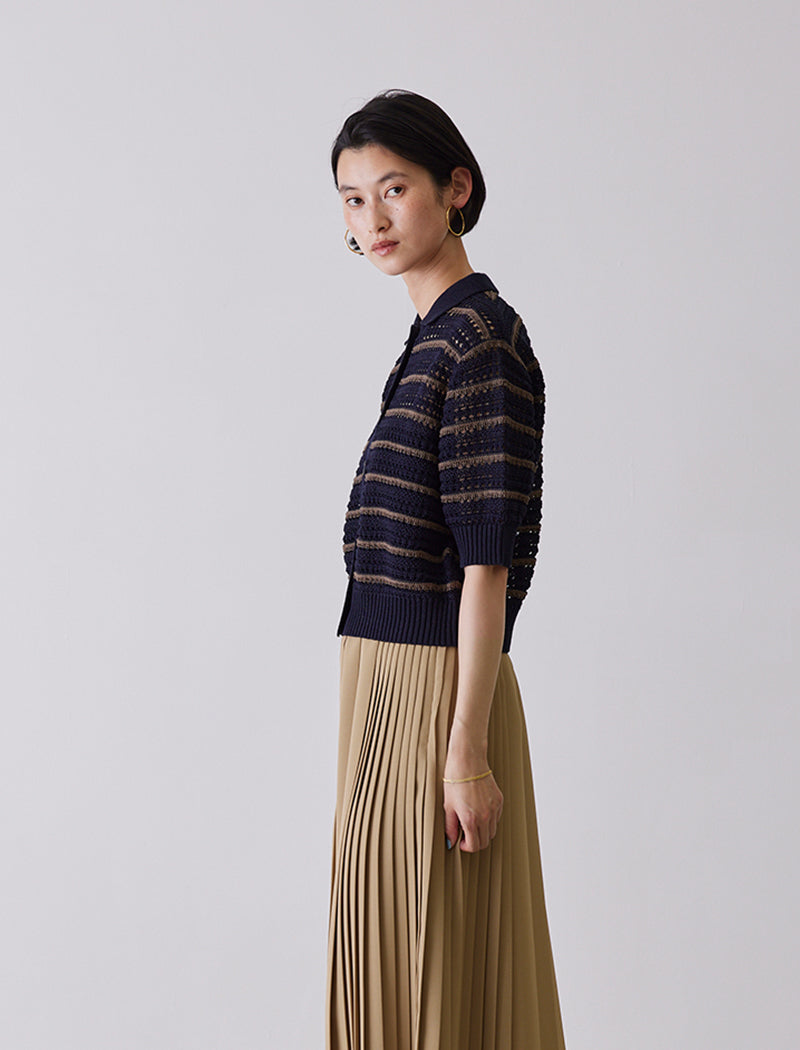 OPEN-KNIT POLO CARDIGAN