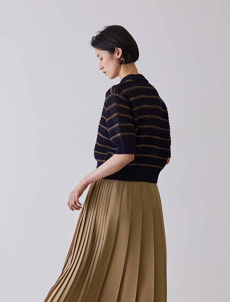 OPEN-KNIT POLO CARDIGAN