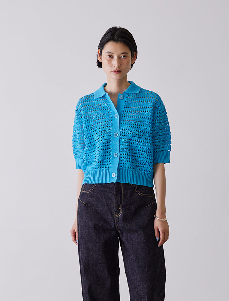 OPEN-KNIT POLO CARDIGAN