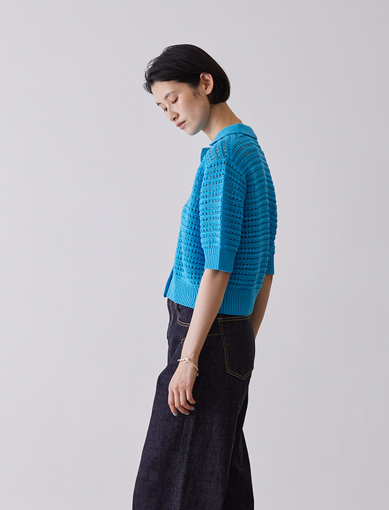 OPEN-KNIT POLO CARDIGAN