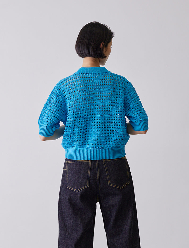 OPEN-KNIT POLO CARDIGAN
