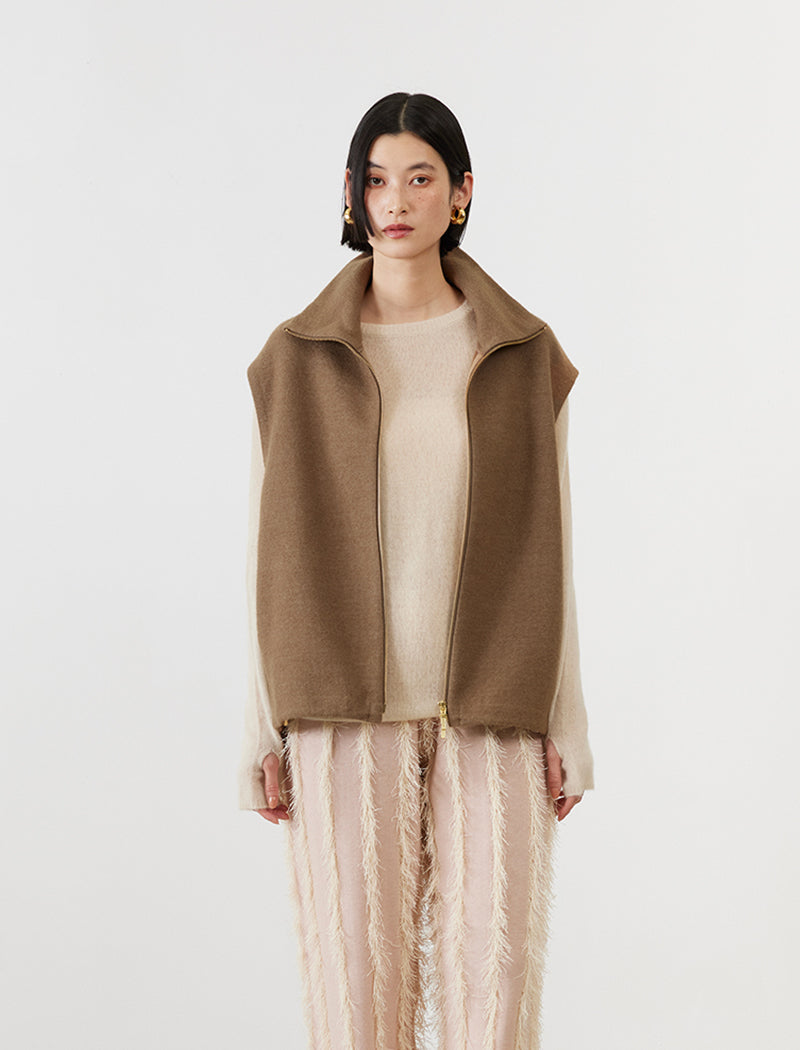 WOOL SILK BLENDED LIGHT ZIP VEST