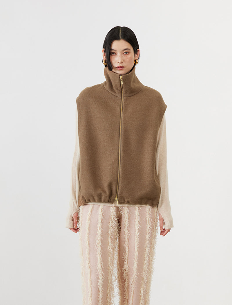 WOOL SILK BLENDED LIGHT ZIP VEST