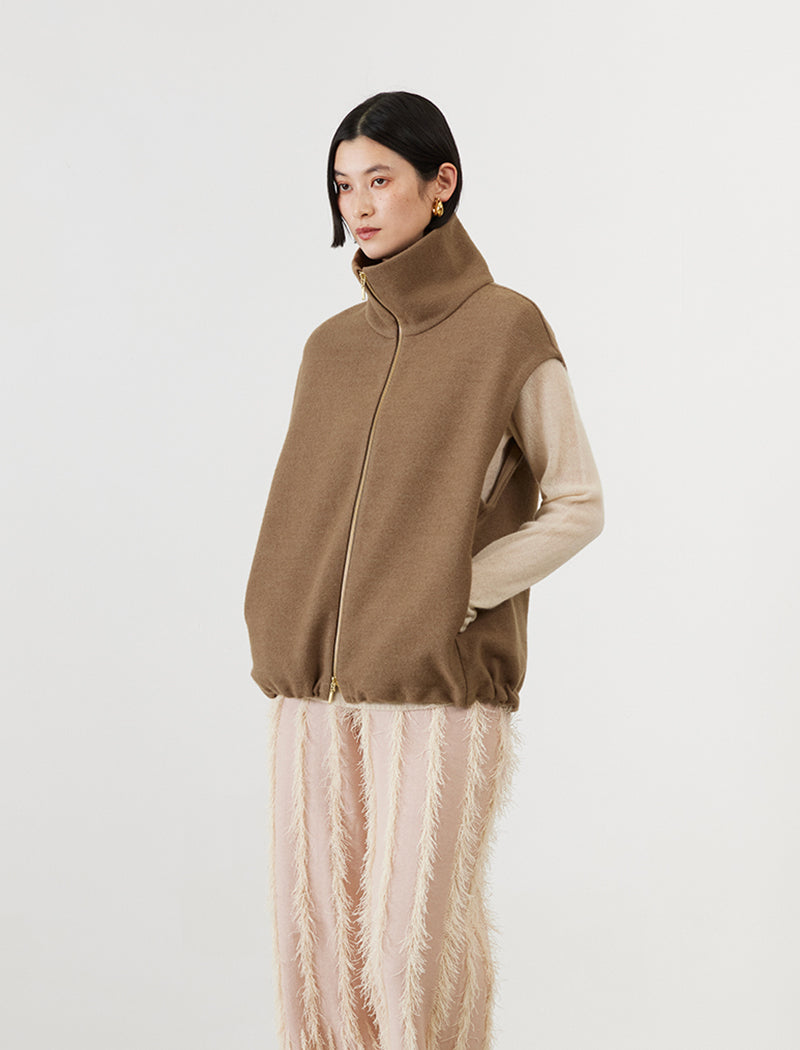 WOOL SILK BLENDED LIGHT ZIP VEST