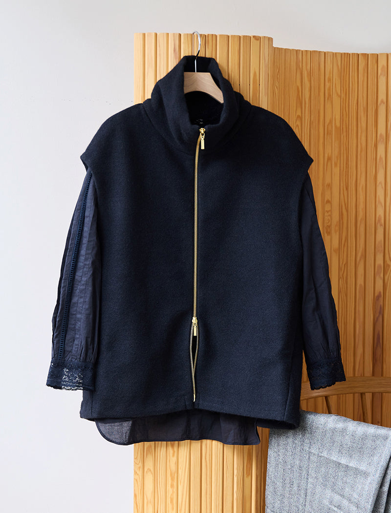 WOOL SILK BLENDED LIGHT ZIP VEST