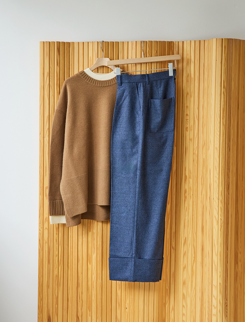 《ADAWAS/EZ》FLANNEL TURN-UP HEM TROUSER
