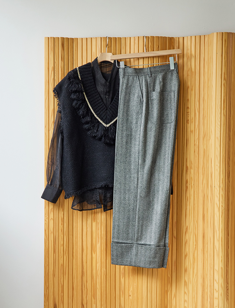 《ADAWAS/EZ》FLANNEL TURN-UP HEM TROUSER