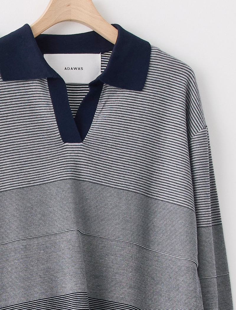 THIN STRIPE SPLIT-NECK POLO