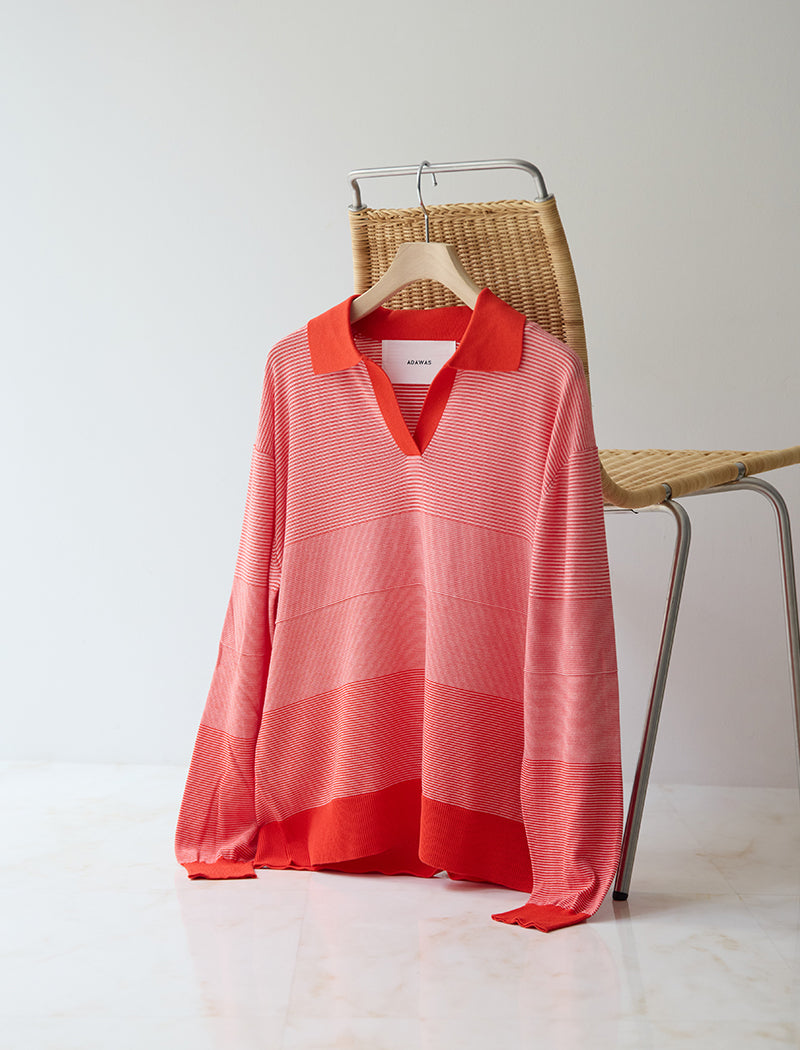 THIN STRIPE SPLIT-NECK POLO