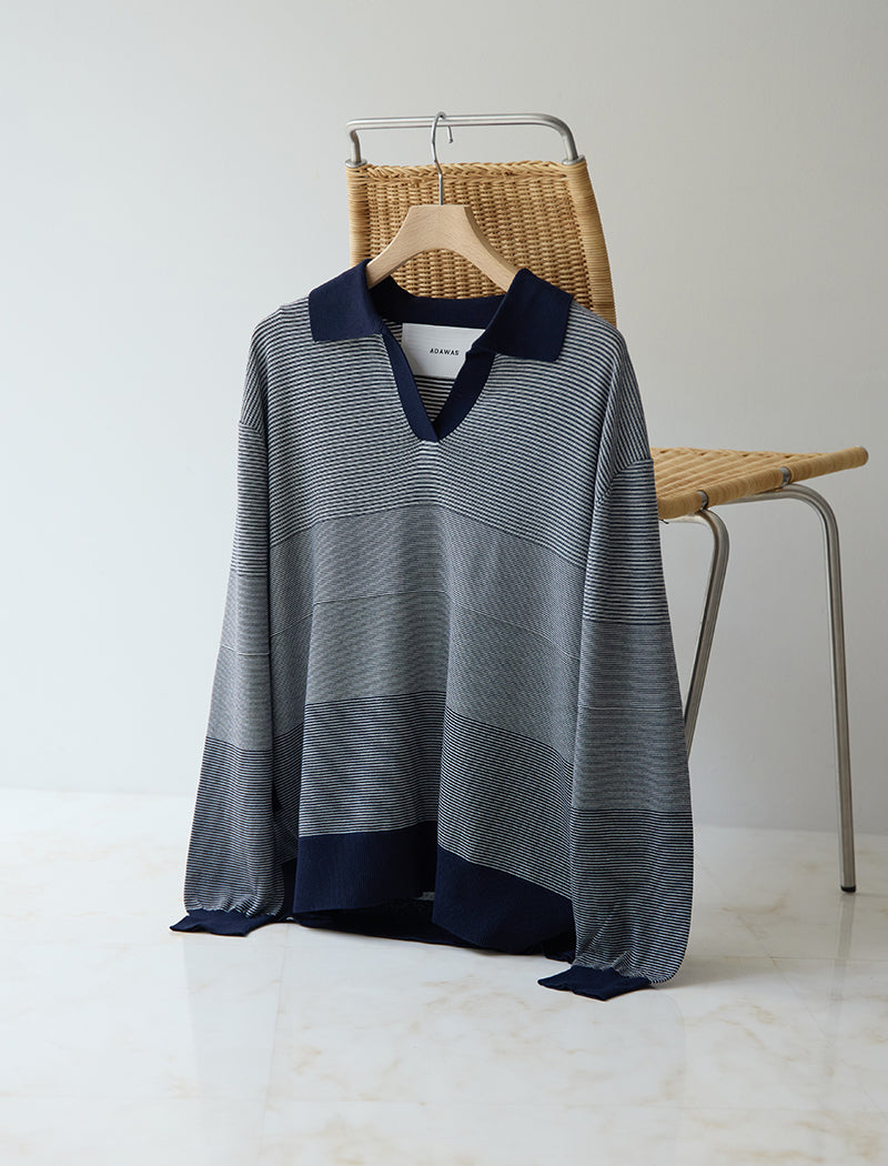 THIN STRIPE SPLIT-NECK POLO