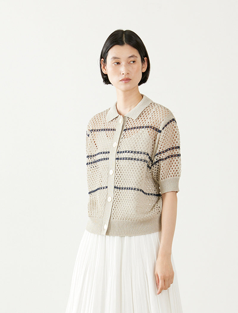 MESH POLO-CARDIGAN