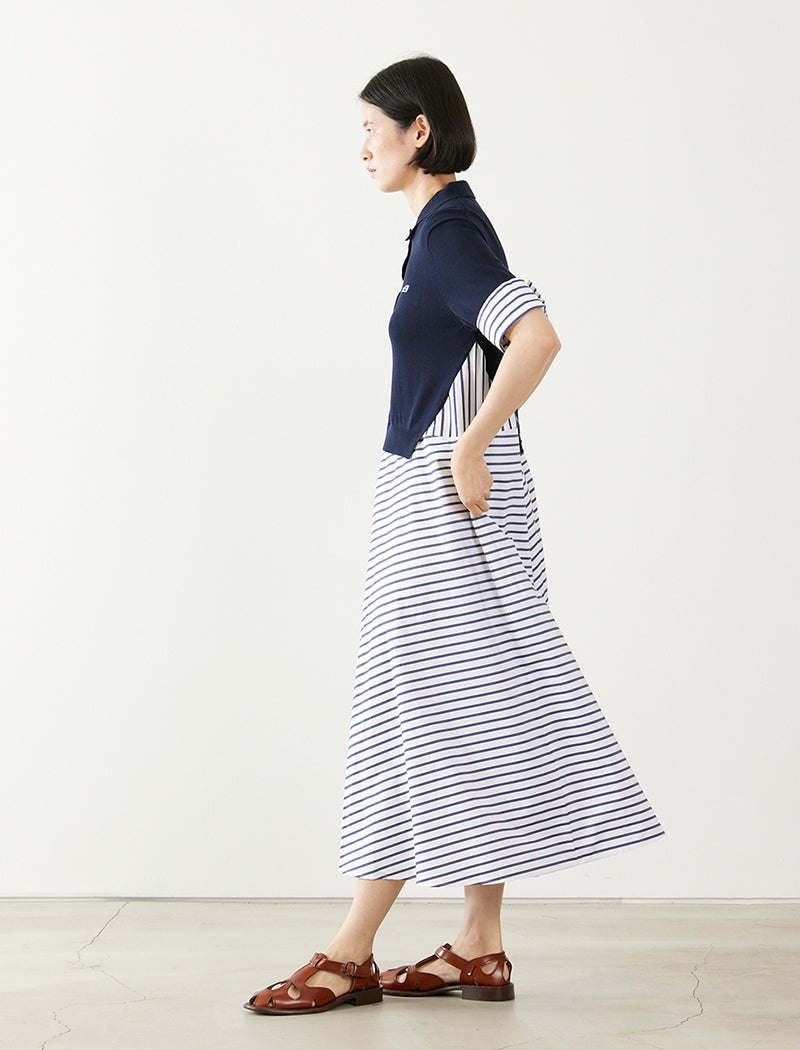 STRIPED POPLIN-TRIM DRESS