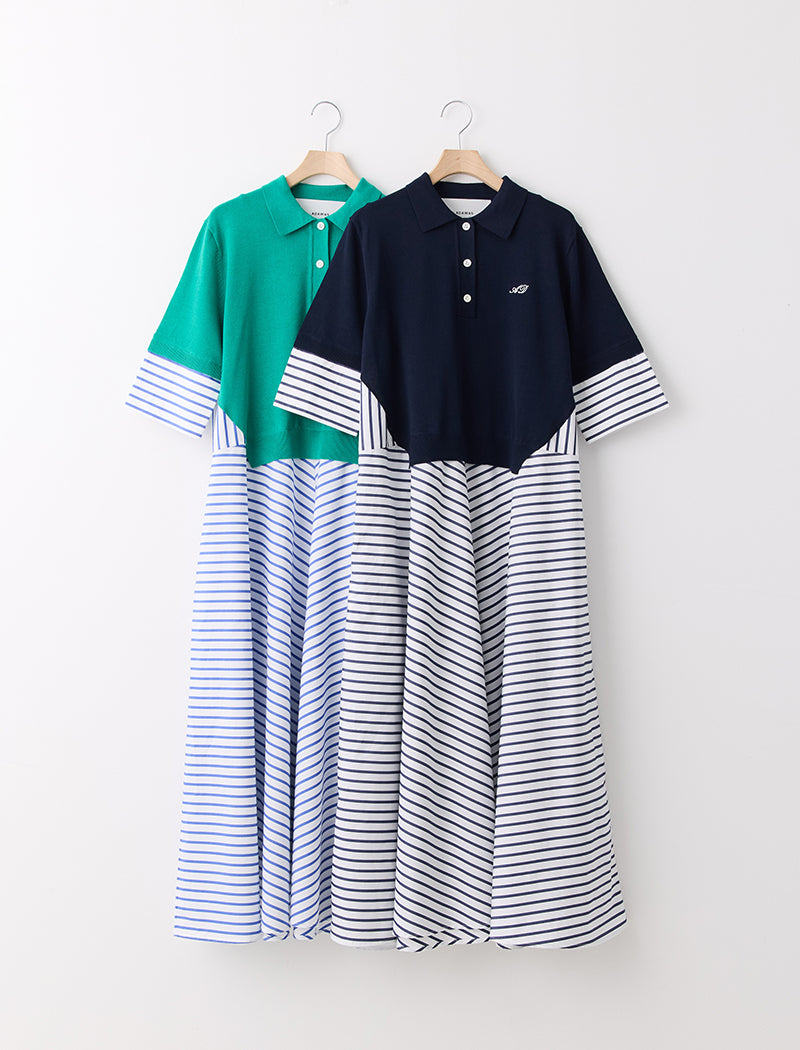 STRIPED POPLIN-TRIM DRESS