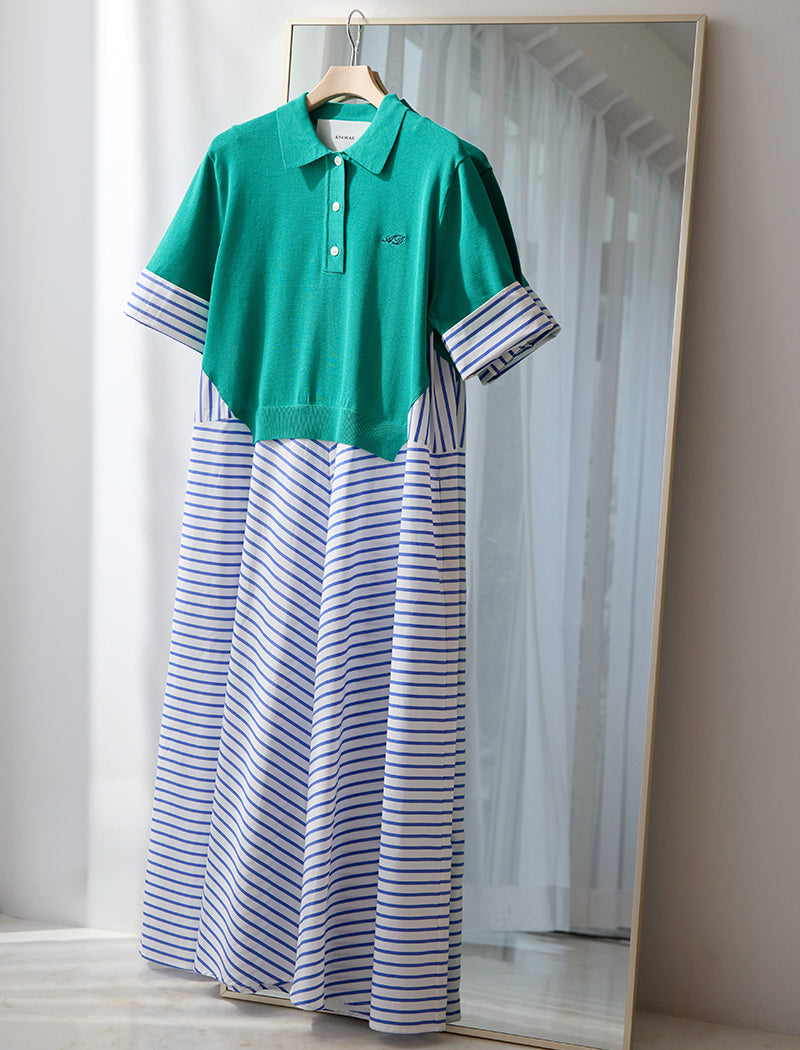 STRIPED POPLIN-TRIM DRESS