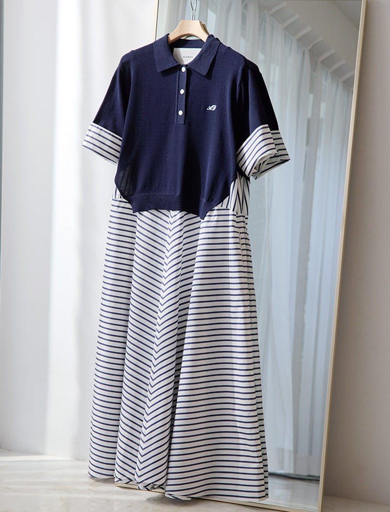 STRIPED POPLIN-TRIM DRESS