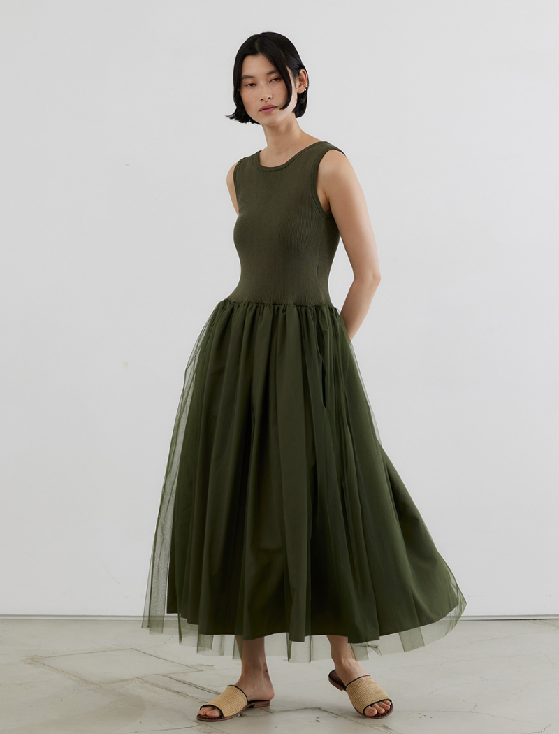 STRETCH COTTON MIDI DRESS