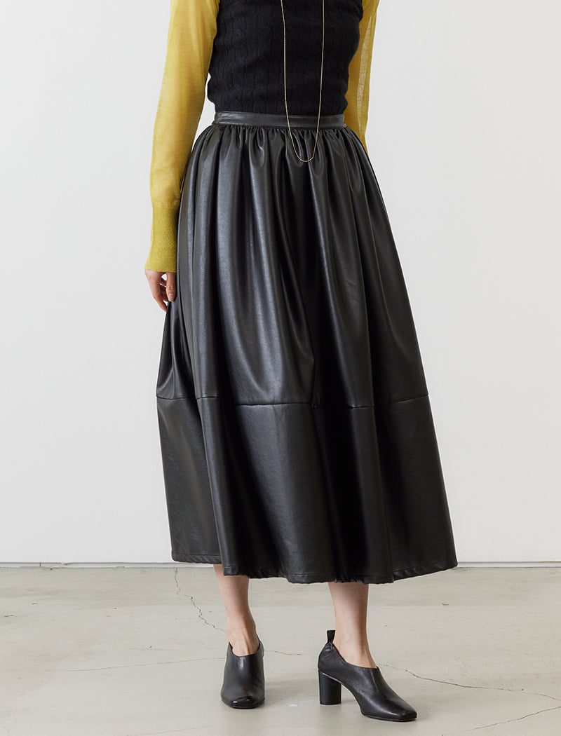 FAKE LEATHER GATHERED SKIRT