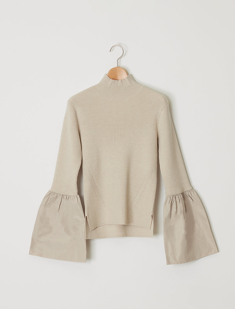 RIBBED KNIT BELL-SLEEVE TOP