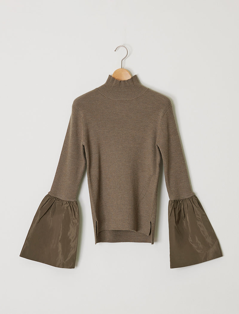 RIBBED KNIT BELL-SLEEVE TOP