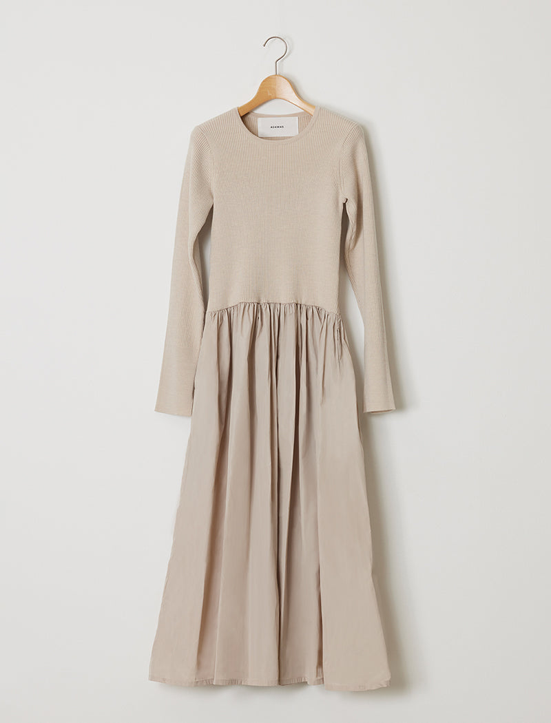 RIBBED KNIT GATHERED DRESS