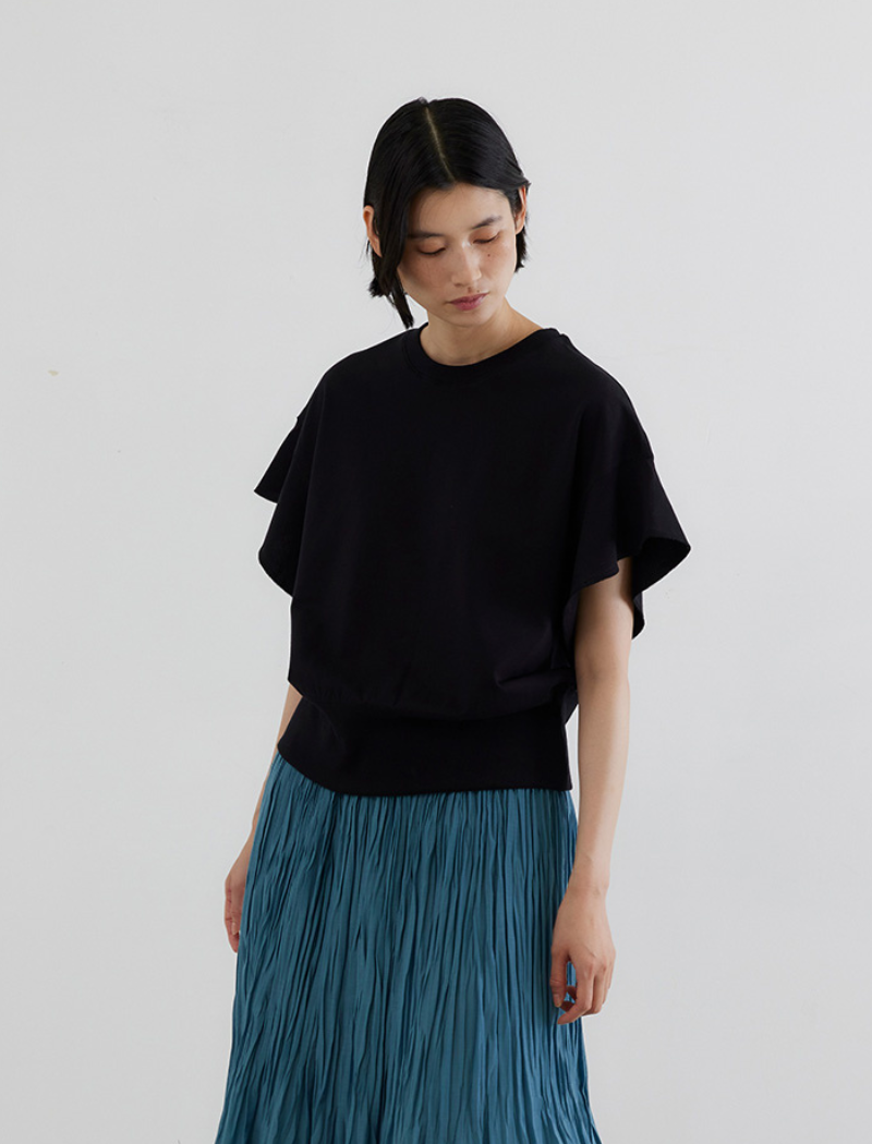 FRENCH TERRY FLARED SLEEVE TOP