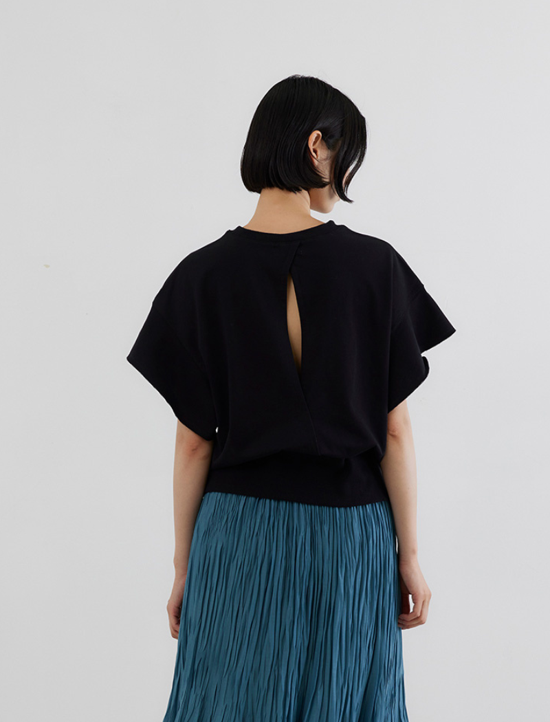 FRENCH TERRY FLARED SLEEVE TOP