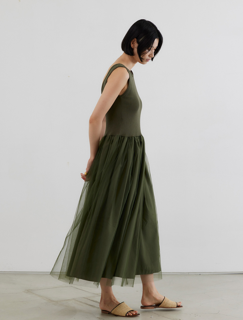 STRETCH COTTON MIDI DRESS