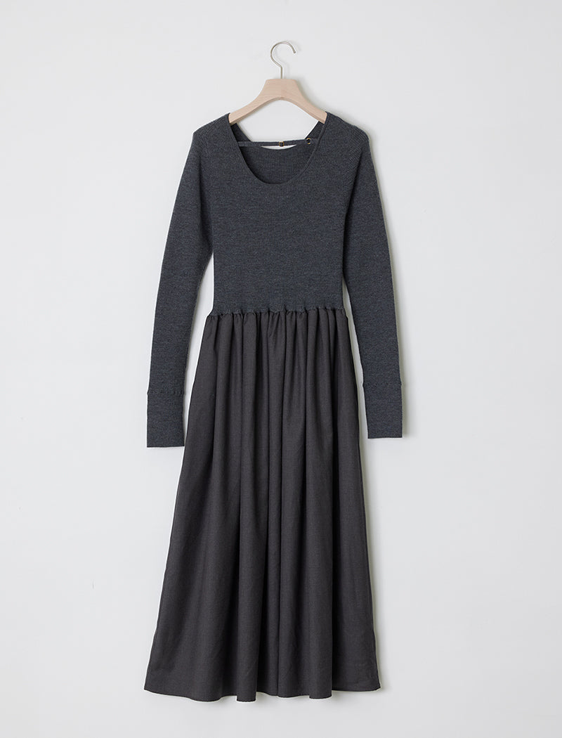WOVEN-PANEL GATHERED DRESS