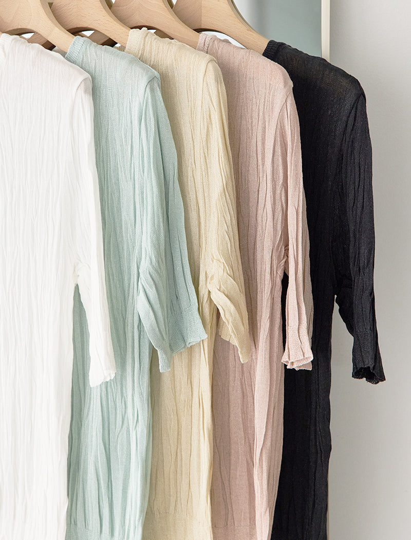 褶皱针织圆领上衣