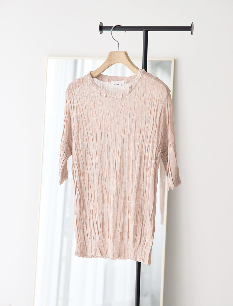 褶皱针织圆领上衣