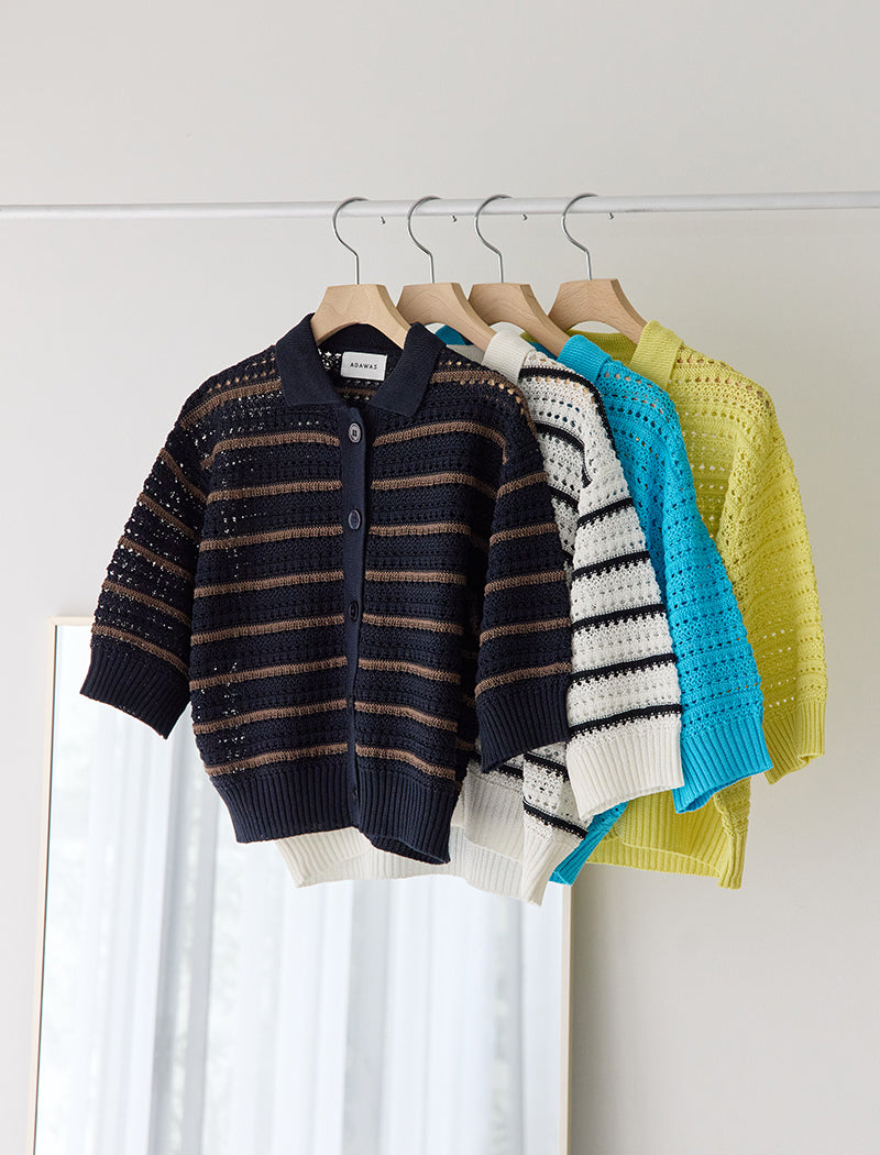 OPEN-KNIT POLO CARDIGAN