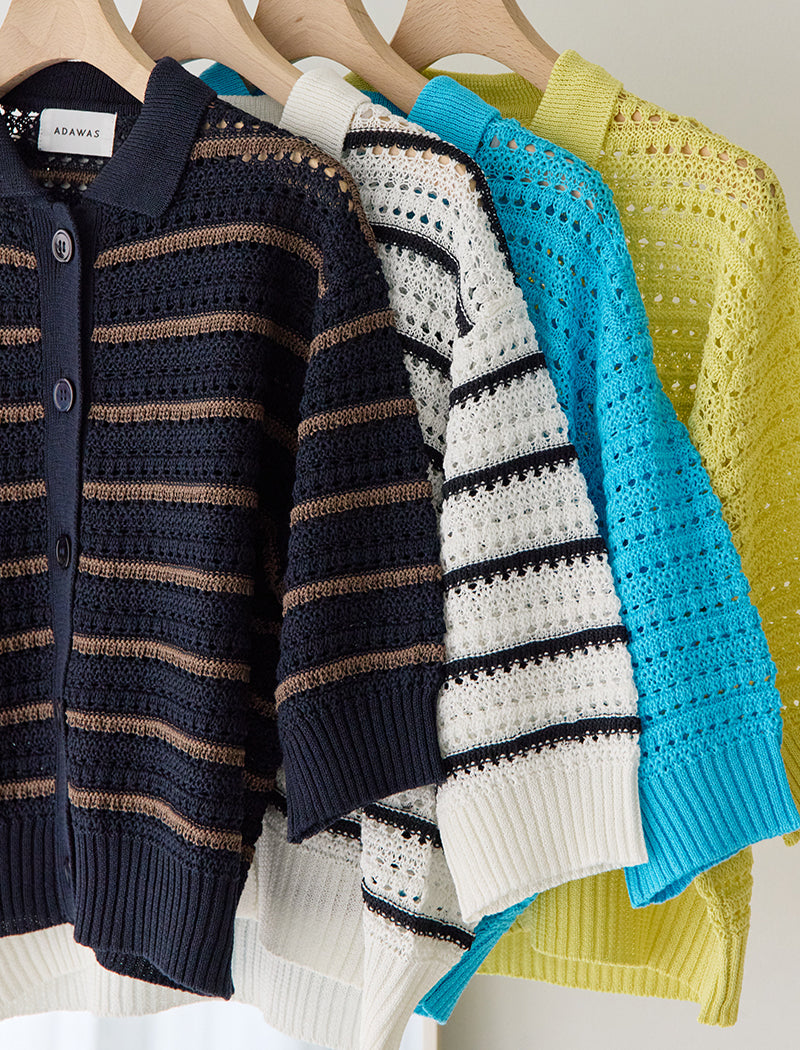 OPEN-KNIT POLO CARDIGAN